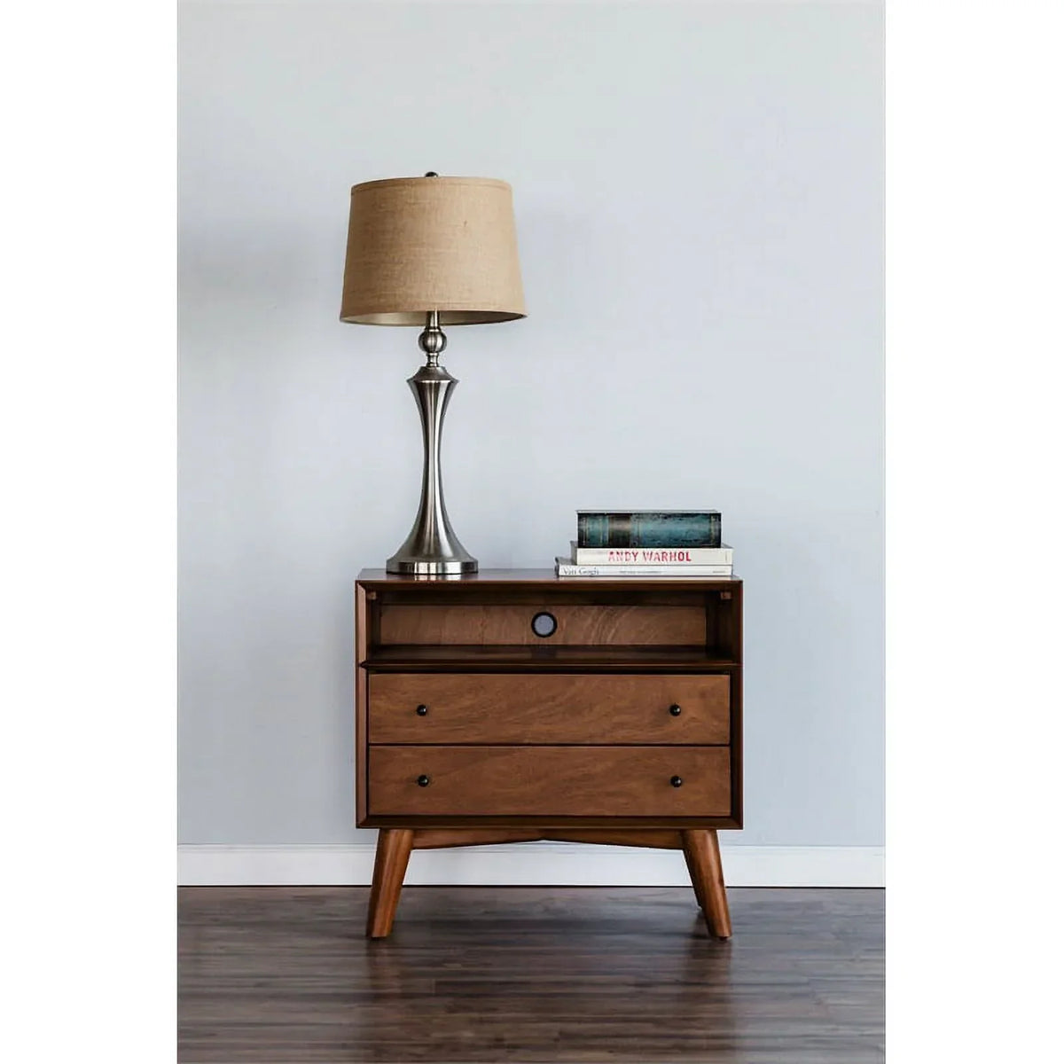 Home Square 4-Piece Set With Small TV Console, Full Wood Bed And Large Nightstand