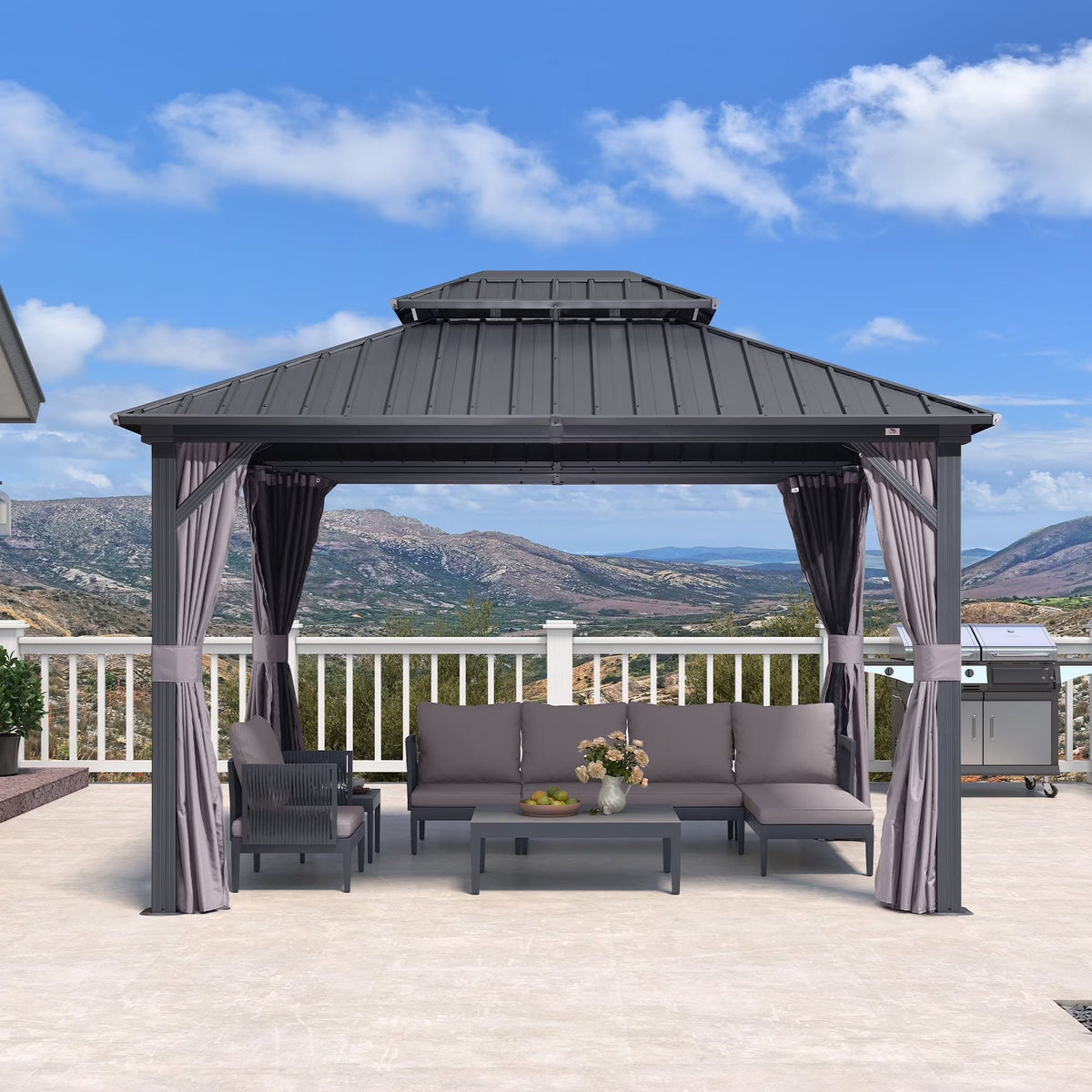 PURPLE LEAF Outdoor Hardtop Gazebo, 8' X 8', Galvanized Steel Double Roof, Aluminum Frame, Grey