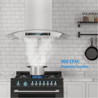 IKTCH Wall Mount Range Hood 30 Inch Tempered Glass Stainless Steel, 900 CFM - IKP03-30