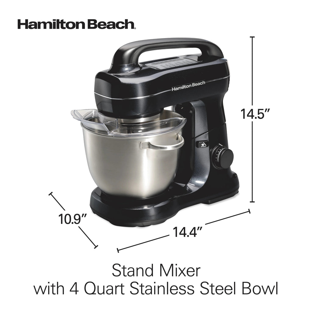 Hamilton Beach 4 Quart 7-Speed Tilt-Head Stand Mixer With Dough Hook, Whisk And Flat Beater - Black