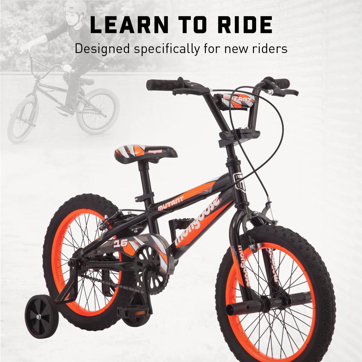 Mongoose 16 inch Mutant Kid's BMX Bike, Ages 3-5, Black & Orange - Mutant