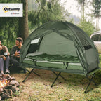 Outsunny Folding Camping Cot Tent Set With Sleeping Bag And Air Mattress, Green, 76in L x 32in W x 41in H - B2-0006