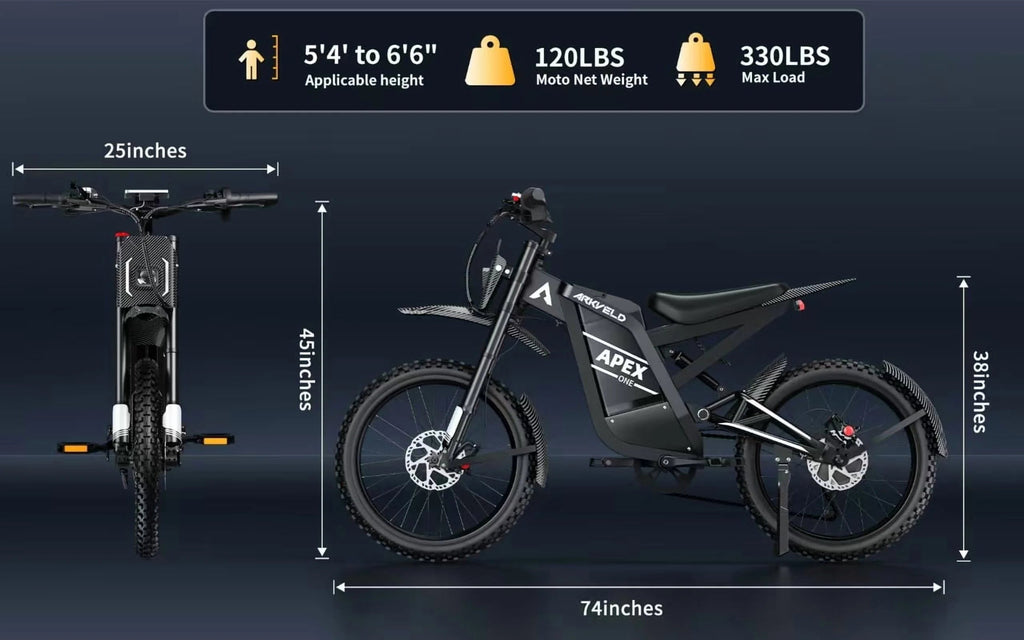 Arkveld Adult Electric Fat Tire Bike, 3000W, 40 MPH, 80 Miles, 25 inch, White - APEX1