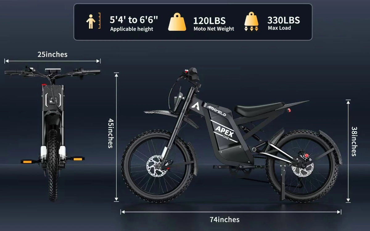 Arkveld Adult Electric Fat Tire Bike, 3000W, 40 MPH, 80 Miles, 25 inch, White - APEX1