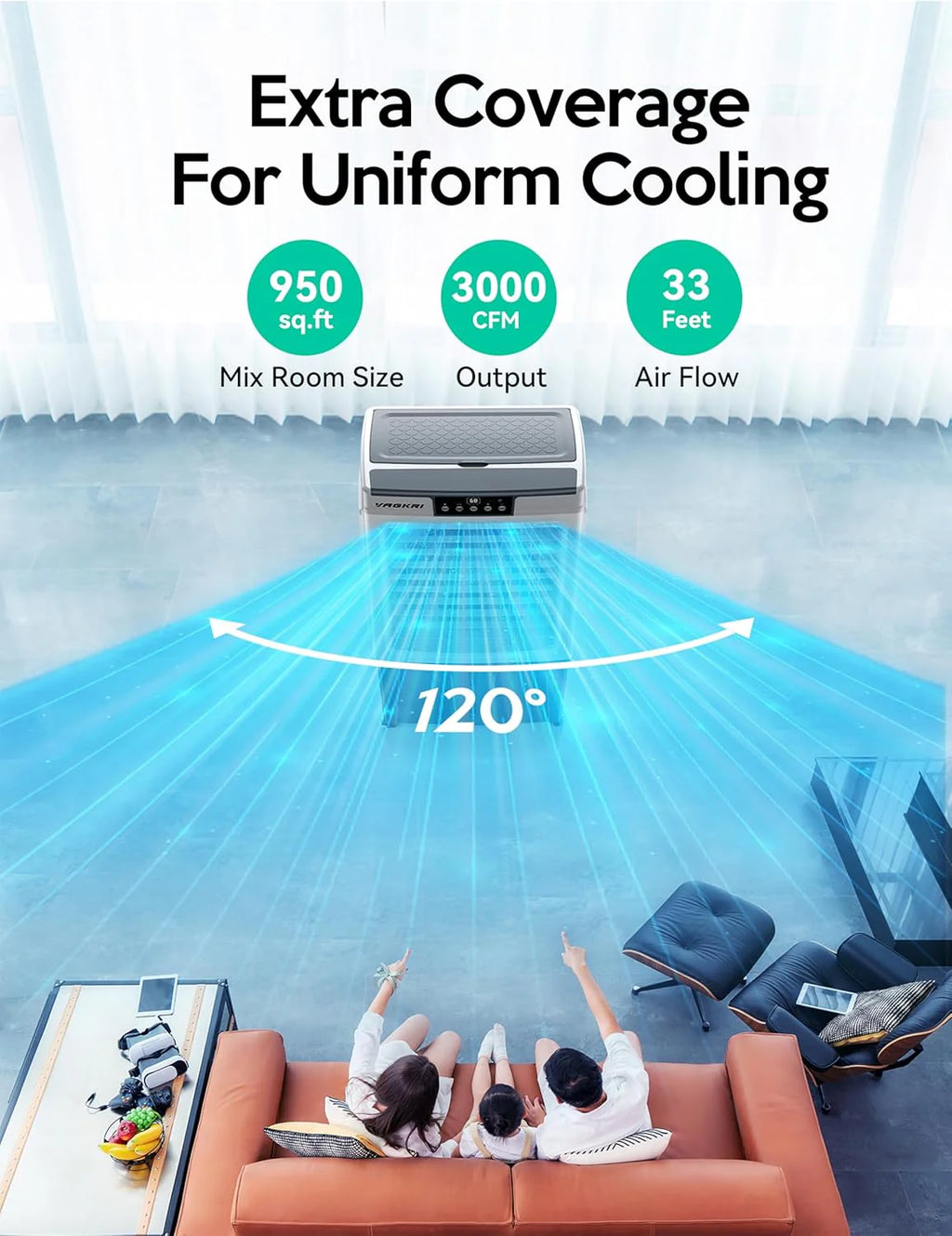VAGKRI Evaporative Air Cooler, 2100CFM, 8 Gallon, White