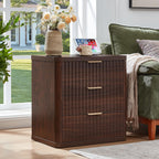 LEYAOYAO Fluted Farmhouse Nightstand Set Of 2, Walnut, 23 inch Wide, 3 Drawers With Charging Station