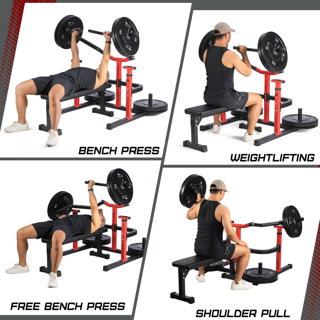 Chest Press Machine With Independent Converging Arms, Adjustable Flat Bench, 1050LBS Capacity, Red