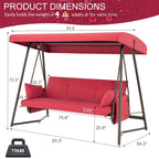 TQKVIPI 4 Person Outdoor Porch Swing Bed With Adjustable Backrest Canopy - 800 lbs Capacity