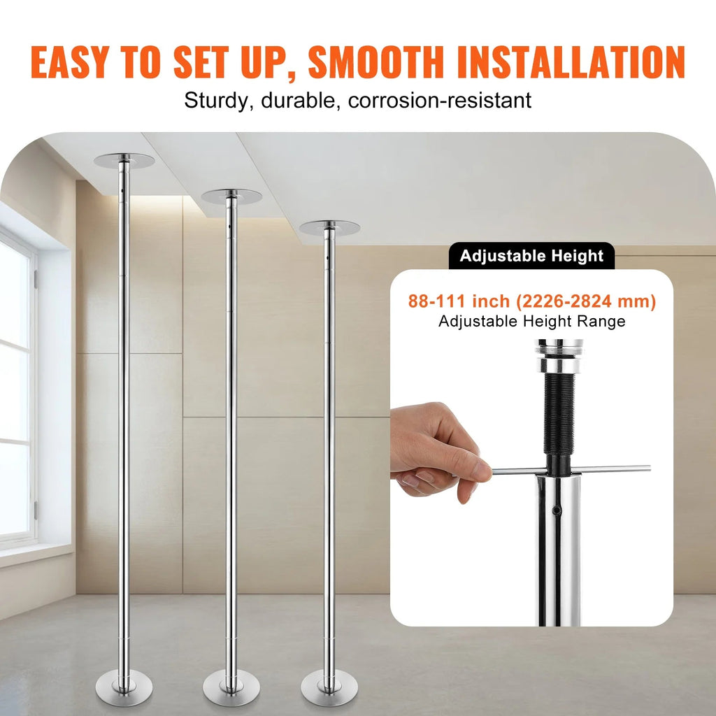 KFFKFF Dance Pole Set, 45mm Stainless Steel, Silver - HM-590S
