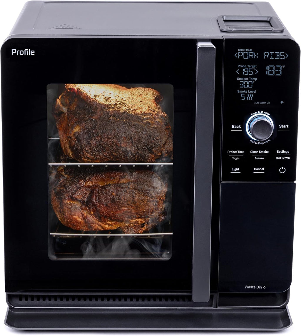 GE Profile Smart Indoor Pellet Smoker With Active Smoke Filtration, 5 Smoke Settings, WiFi Connected - Black