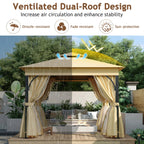 Outdoor Patio Gazebo With Mosquito Netting And Privacy Screens, 10'x10', Grey