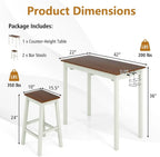 3-Piece Counter Height Bar Table Set With 2 Stools And 2 Wine Holders - Cream White & Walnut
