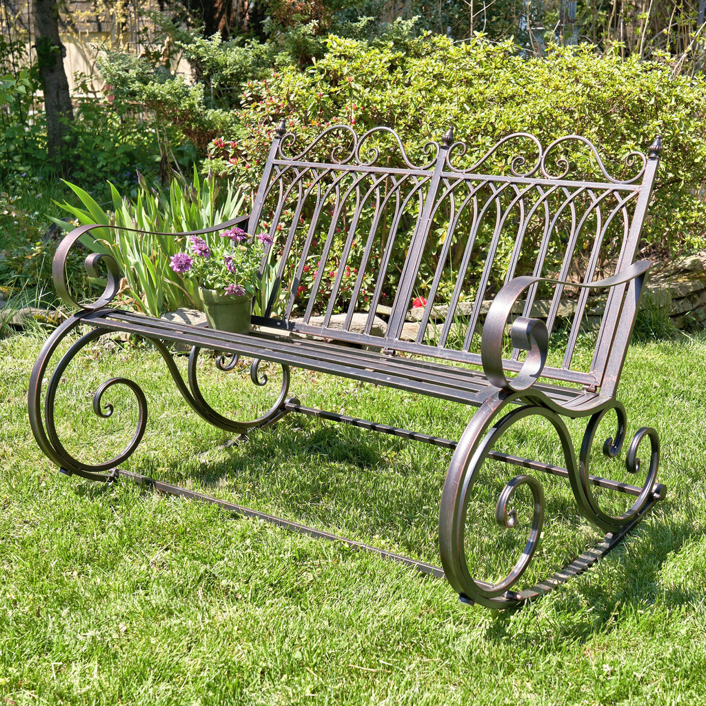 Metal Outdoor Rocking Bench, Bronze, 45 in L x 36 in W x 36 in H