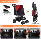 Afuhokles Pet Stroller For Small And Medium Dogs And Cats, 4 Wheels, 35lbs - Folding Storage Basket