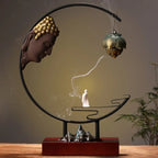 Buddha Large Incense Holder With Hanging Metal Lotus - 11.8 in x 15.6 in x 3.2 in
