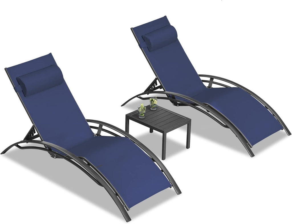 PURPLE LEAF Patio Chaise Lounge Set, 2 Chairs And 1 Table, Aluminum Textilene, 4 Adjustable Positions