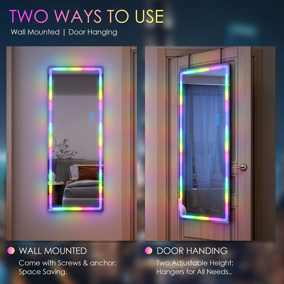 LVSOMT Full Length RGB LED Mirror, 47in x 18in, Black