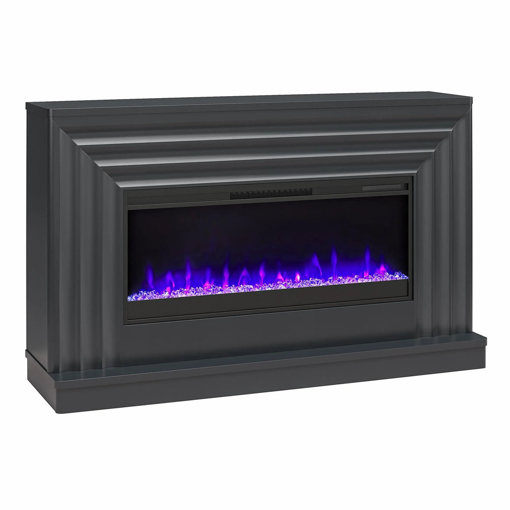 CosmoLiving by Cosmopolitan Electric Fireplace Mantel TV Stand, Black, 65 in, 42 in Insert - Rene