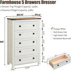 Farmhouse Engineered Wood 5-Drawer Dresser, 15.75in D x 31.25in W x 48in H