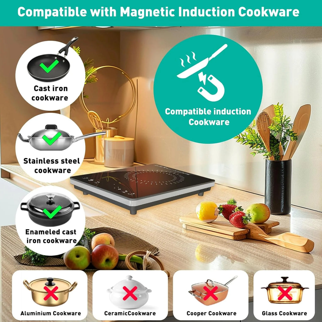 Portable Induction Cooktop 1800W Single Electric Burner - Black