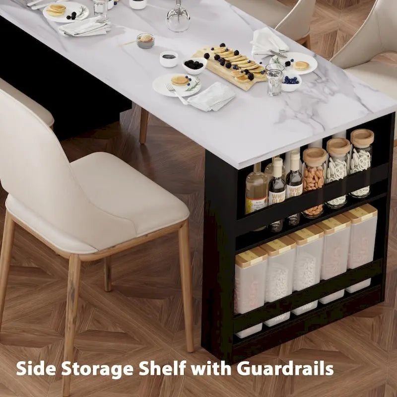 82.7 Wooden Kitchen Island With Extendable Dining Table And Double-Sized Storage