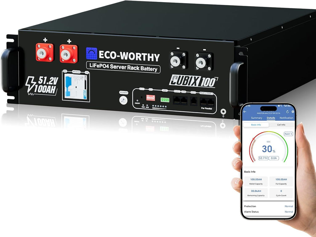 ECO-WORTHY 48V 100Ah 5120Wh LiFePO4 Server Rack Battery With Bluetooth - Cubix 100