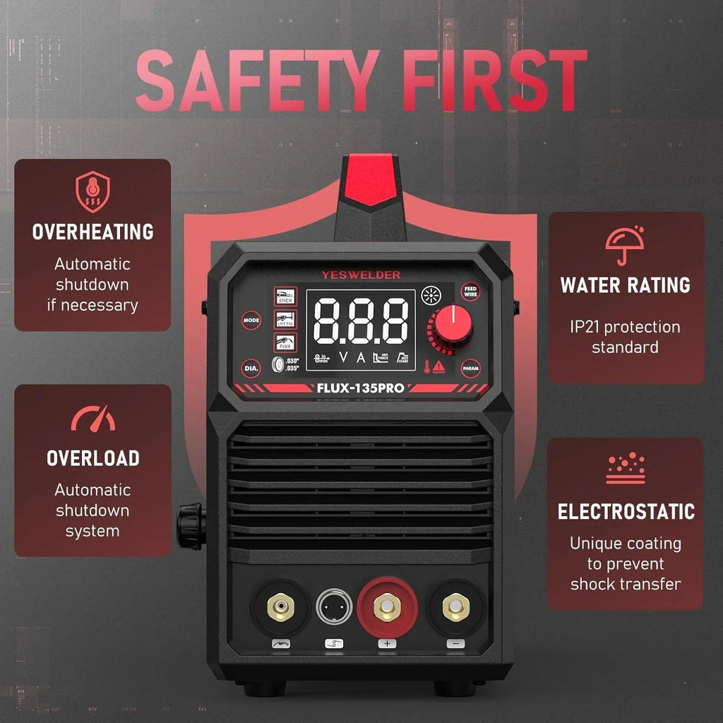 YESWELDER Flux Core MIG/Lift TIG/Stick Welder, 135 Amp, 110V - FLUX-135PRO