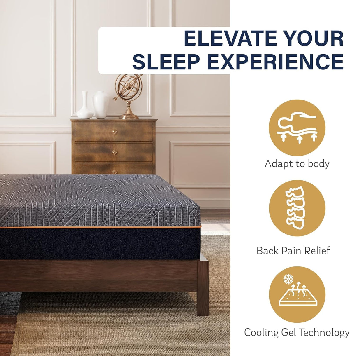 EGOHOME Queen Copper Gel Cooling Memory Foam Mattress, 60x80x12, Black