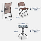 Best Choice Products 3-Piece Patio Bistro Dining Set With Glass Tabletop And Folding Chairs - Gray