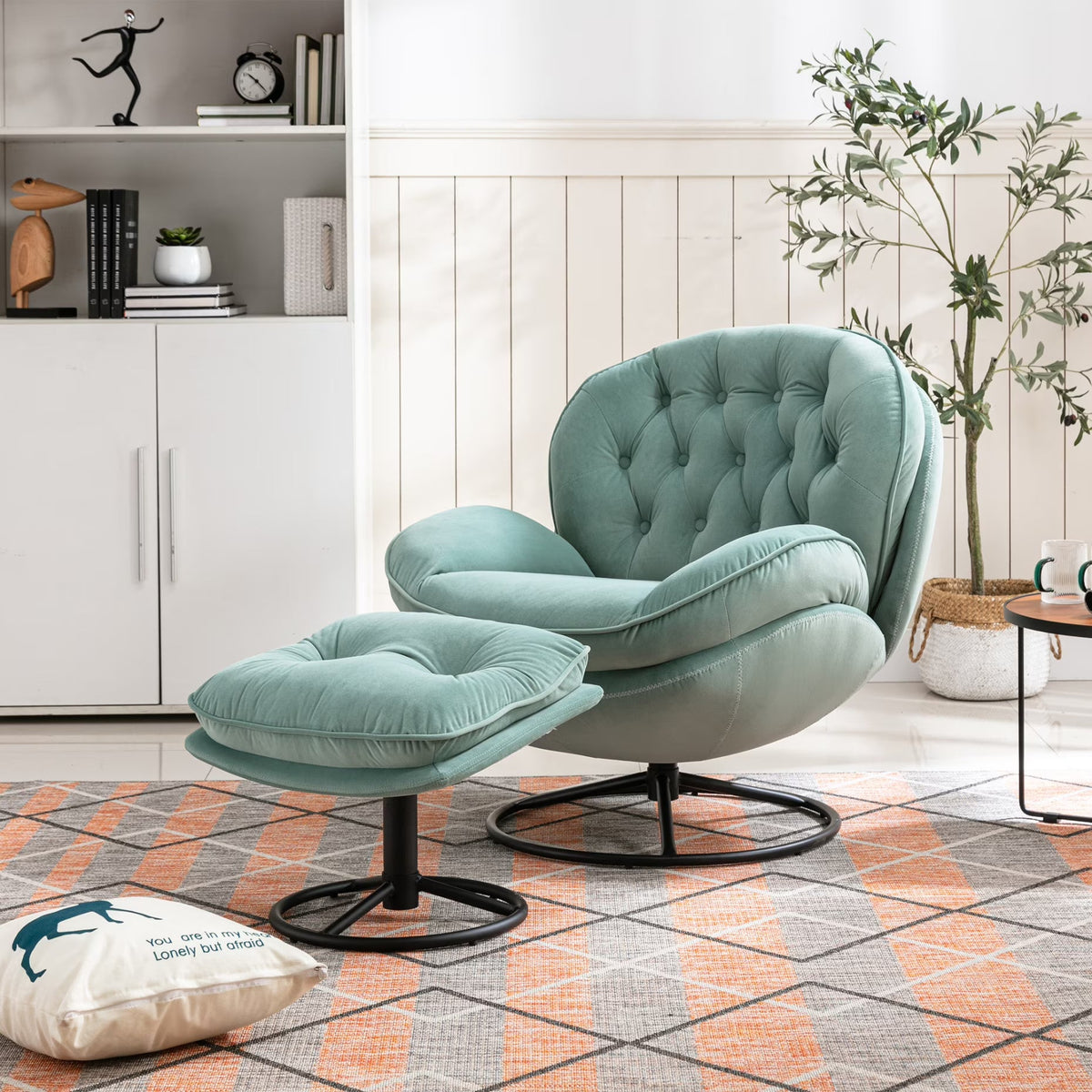 Velvet Swivel Accent Chair With Ottoman Set, Pink, 31.73 x 33.5 x 33.78 Inches