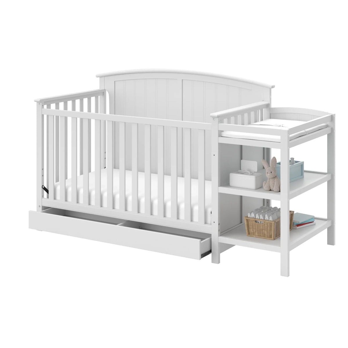 Storkcraft 5-in-1 Convertible Baby Crib & Changer, White - Steveston