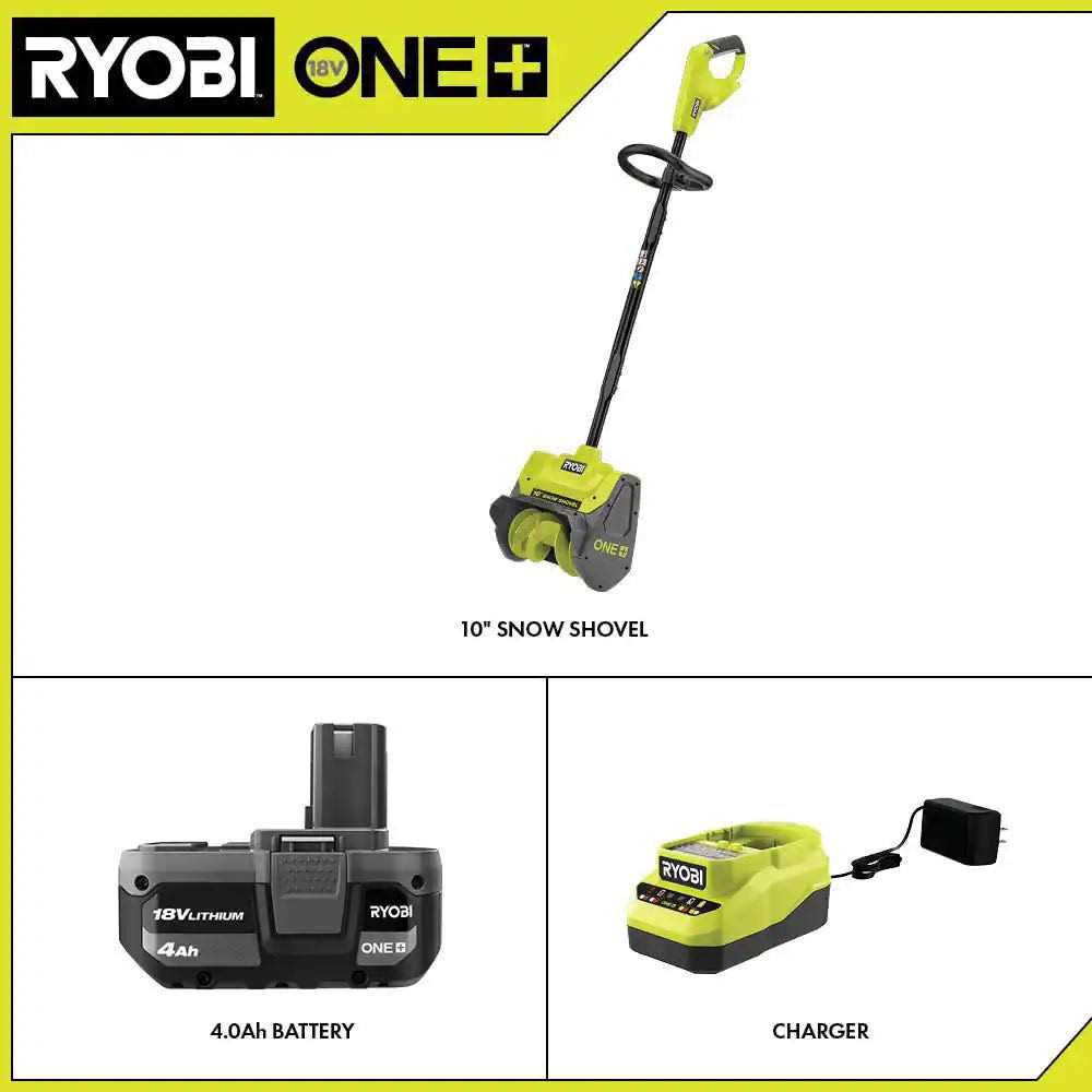 RYOBI ONE+ 18V 10 in. Cordless Electric Snow Shovel With 4.0 Ah Battery And Charger