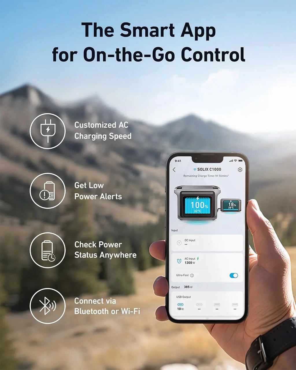 Anker SOLIX C1000 Portable Power Station With 200W Solar Panel, 1800W, 1056Wh LFP Battery, 6 AC Outlets - B17611A3
