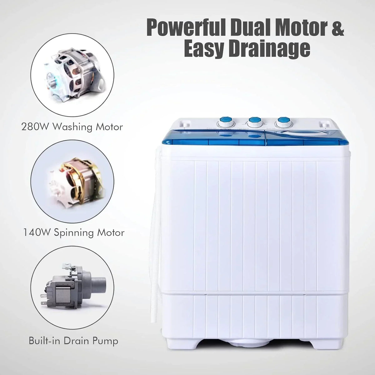 Costway Double Tub Washing Machine, 26 lb Capacity, 18 lb Wash, 8 lb Spin, Drain Pump