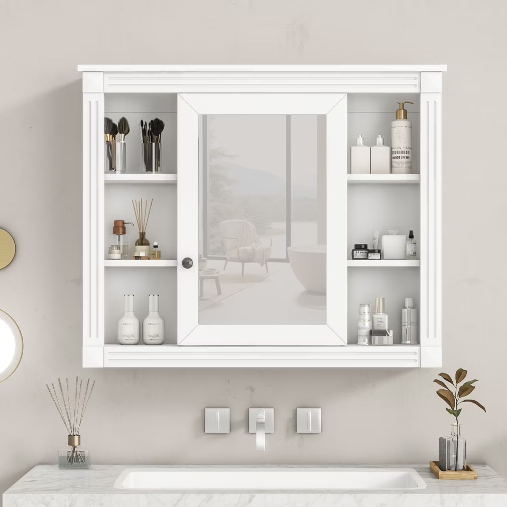36'' Bathroom Vanity Set With Ceramic Sink Top, Mirror Cabinet, 2 Doors And 2 Drawers - Gray