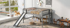 Gray Full Size Low Loft Bed With Ladder And Slide