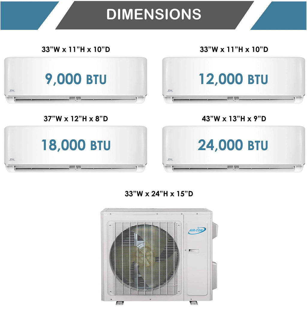 2 Zone Ductless Mini Split Air Conditioner, 9000/12000 BTU, 21 SEER