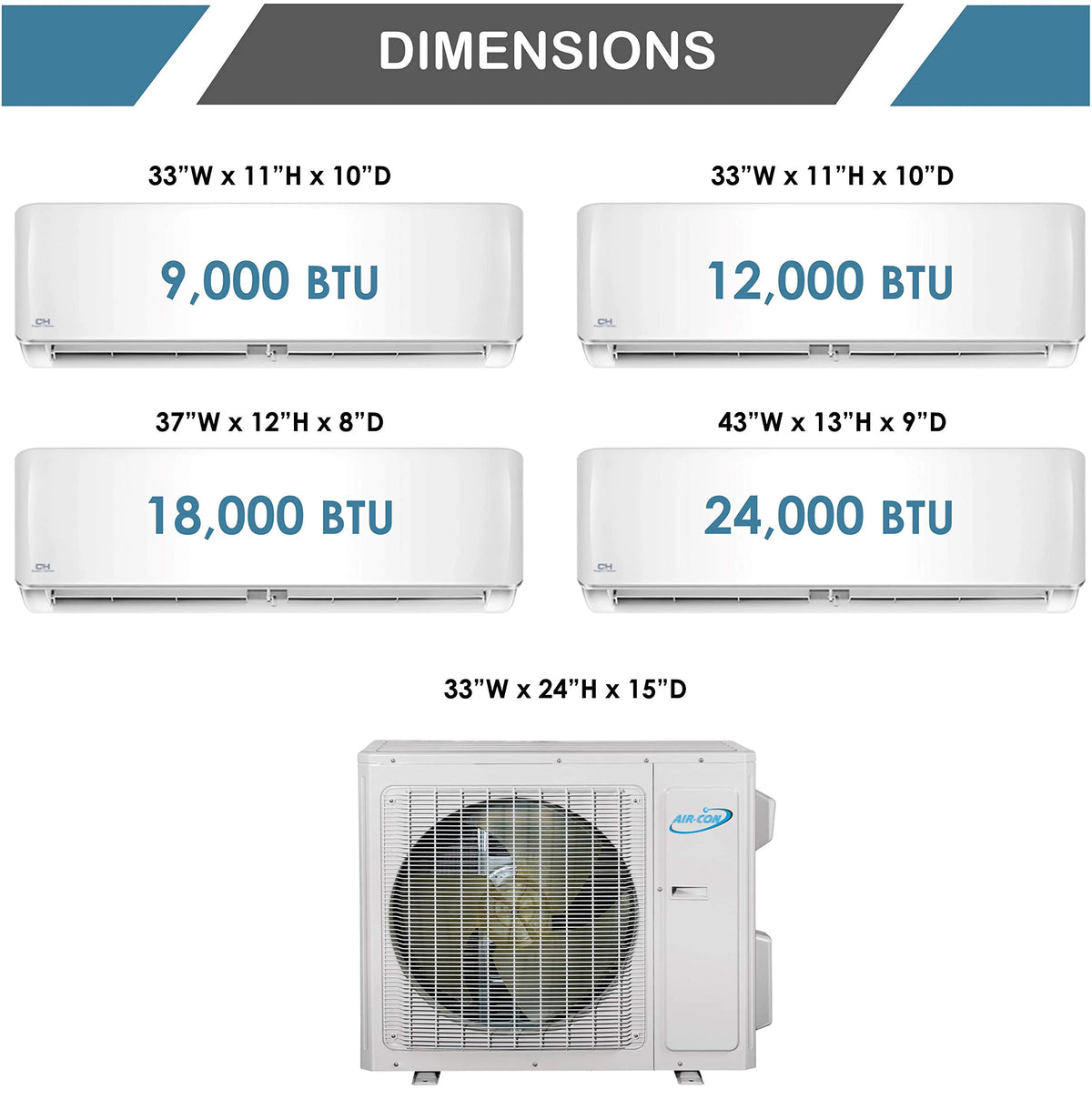 2 Zone Ductless Mini Split Air Conditioner, 9000/12000 BTU, 21 SEER