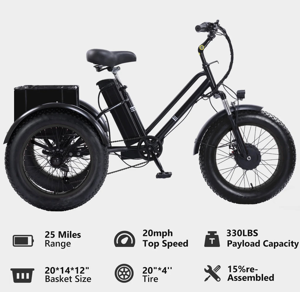 YEBEI Folding Electric Tricycle for Adults, 500W Motor, 48V15AH Lithium Battery, 20 x 4.0 in Fat Tires