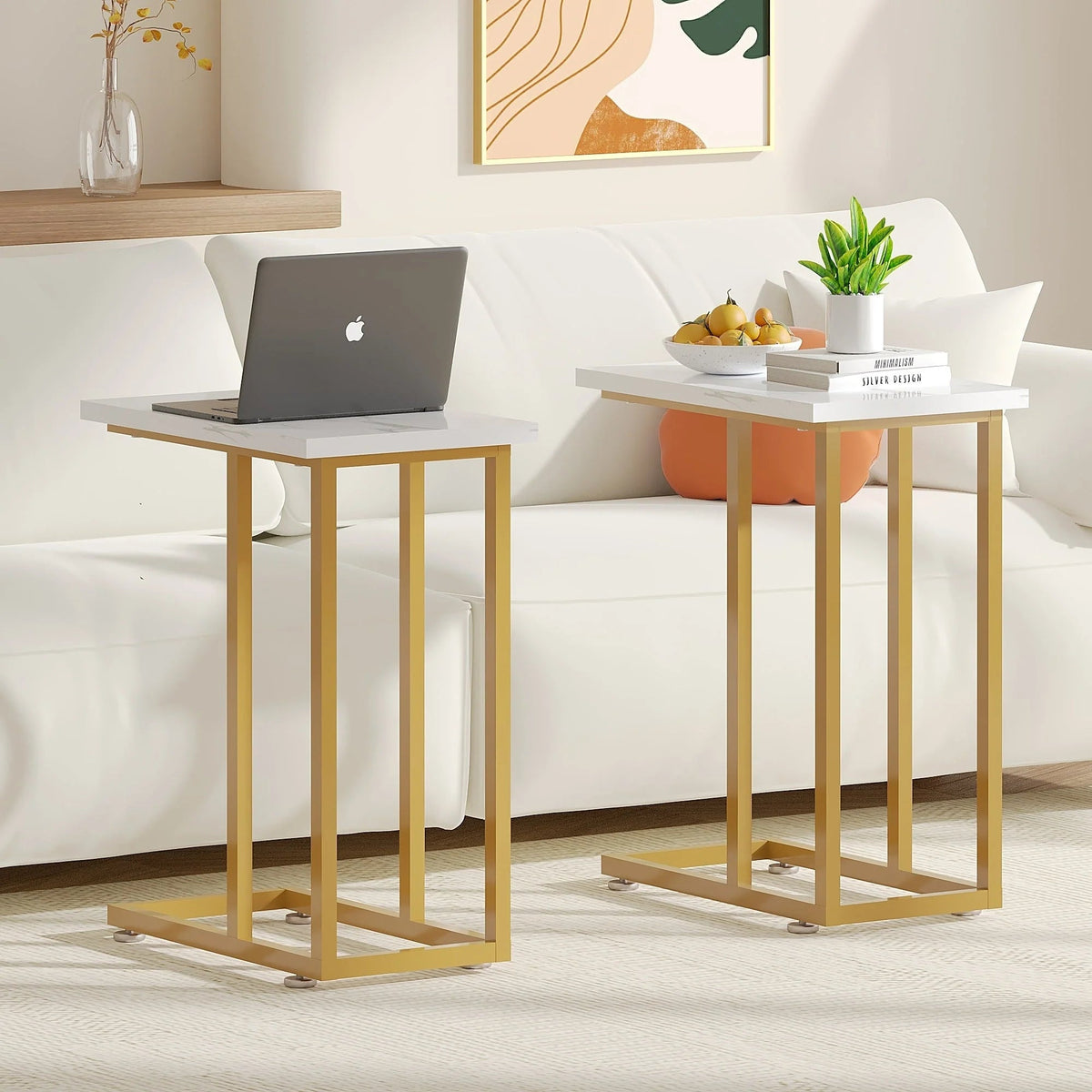 C-Shaped Sofa Side Tables, Set of 2, 11" D x 19" W x 24" H