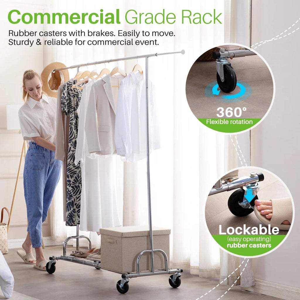 Hokeeper Heavy Duty Garment Rack, 550 lbs, 45.66-70.86 in Adjustable Rail, Silver