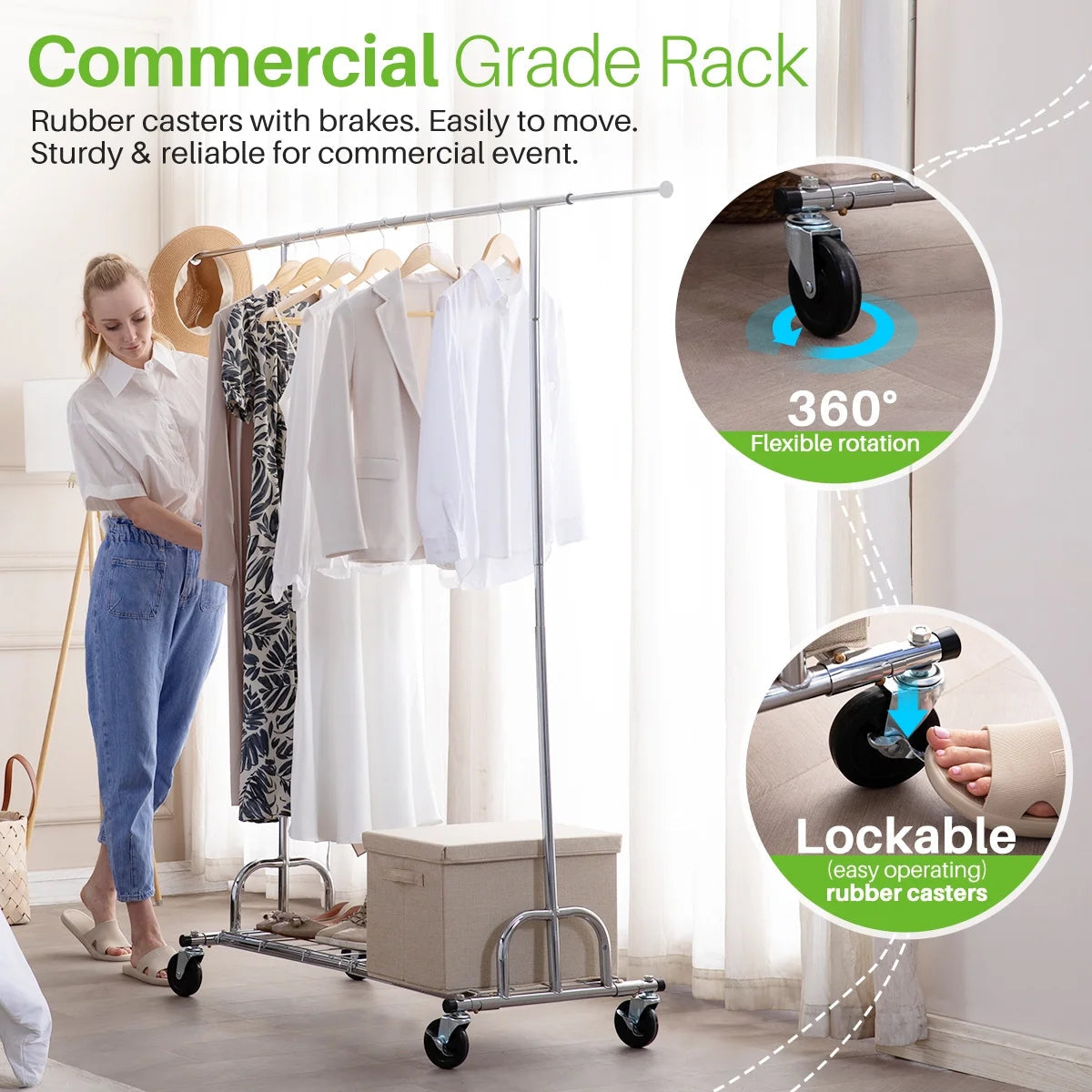 Hokeeper Heavy Duty Garment Rack, 550 lbs, 45.66-70.86 in Adjustable Rail, Silver