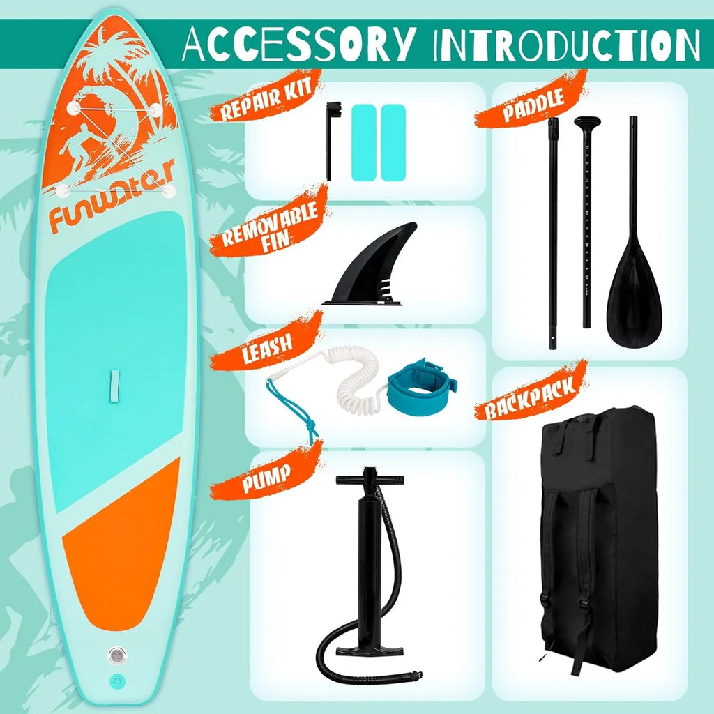FunWater Inflatable Stand Up Paddle Board, 11 ft x 32 in x 6 in - SUP Paddle Accessories