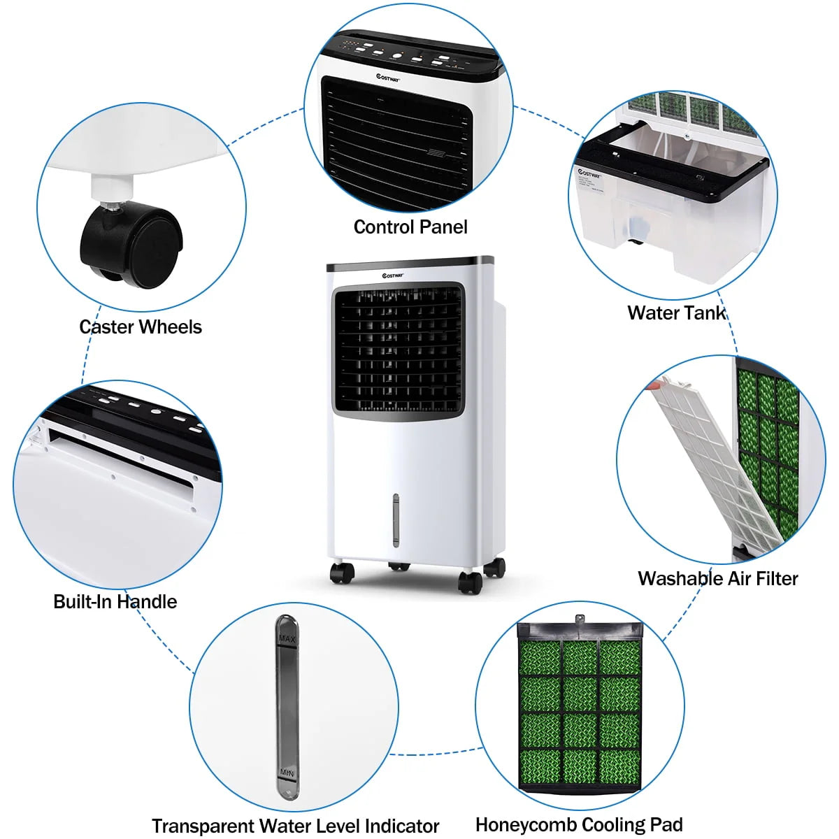 Costway Portable Evaporative Air Cooler Fan Humidifier With Remote Control - 8L