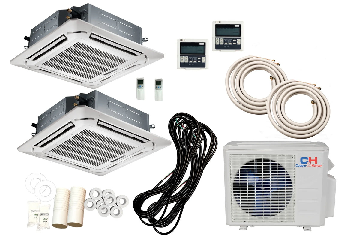 Cooper & Hunter 28000 BTU Dual Zone Mini Split Ceiling Cassette With 12K+12K And 25 Ft Installation Kit