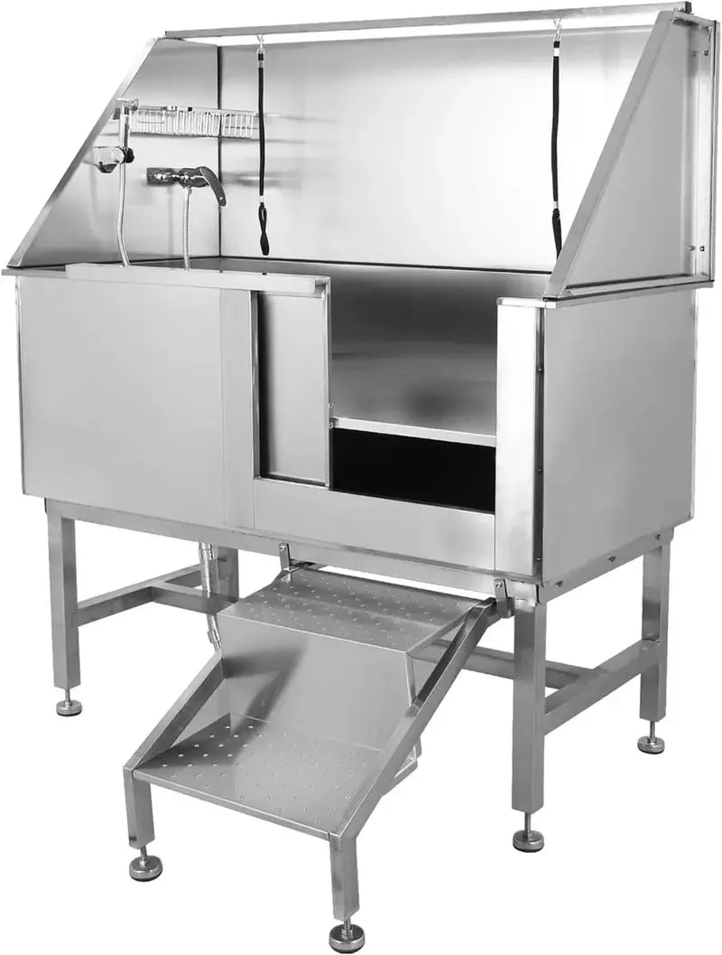 Cuisinaid 50-Inch Stainless Steel Dog Grooming Tub With Ramp, Faucet And Drain Kit