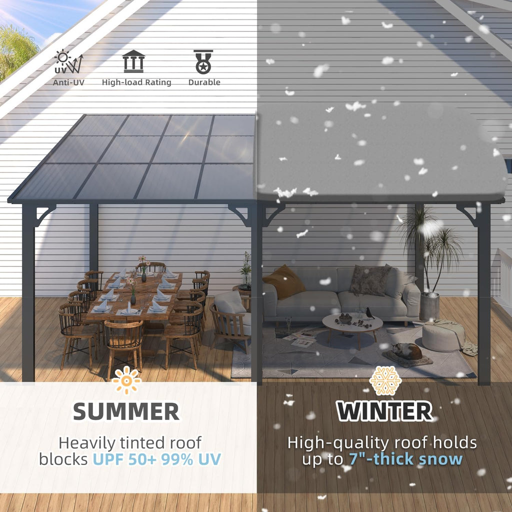 AECOJOY 16 ft x 12 ft Wall-Mounted Hard Top Pergola