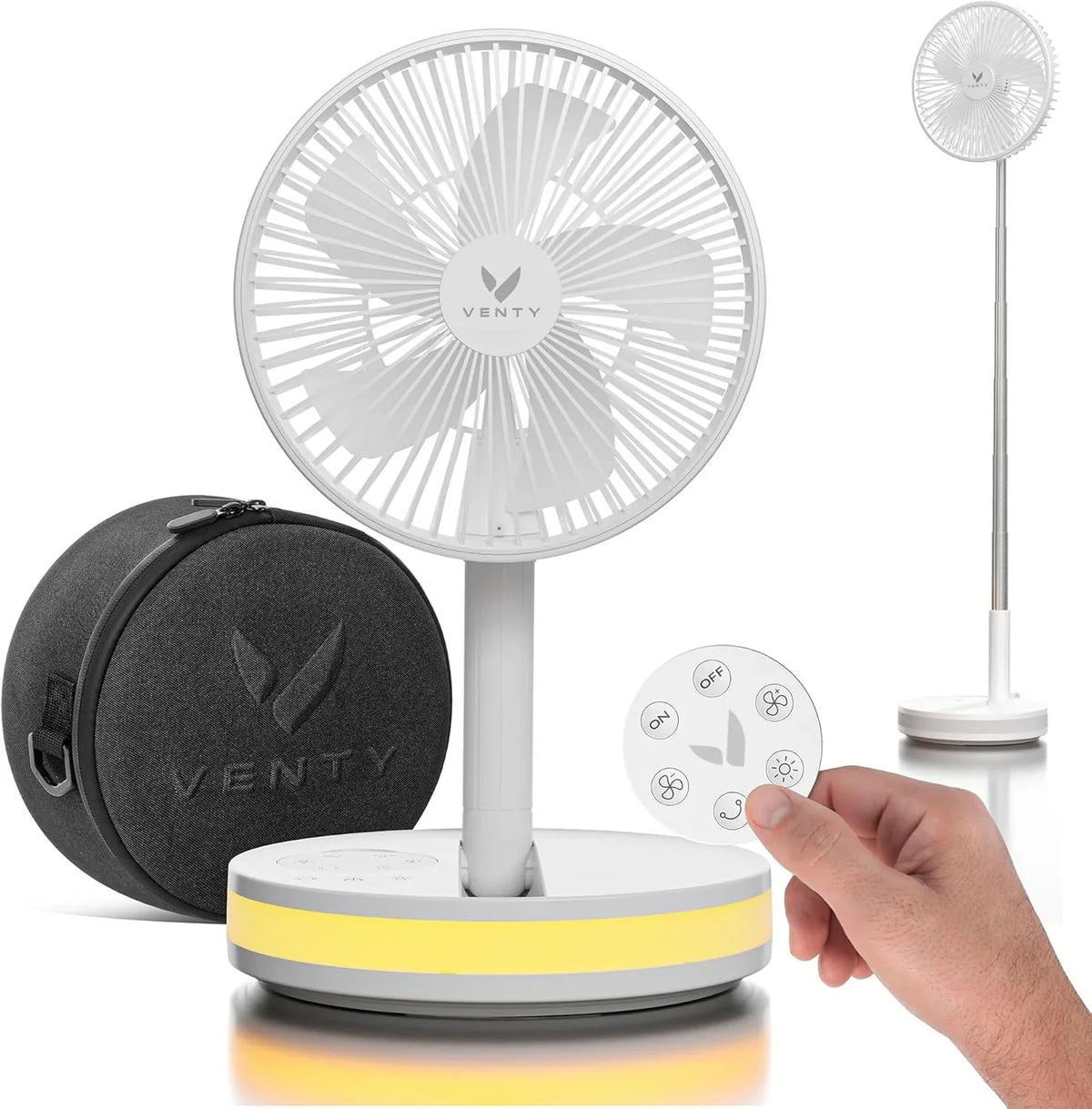 VENTY Portable Wireless Battery Operated Fan With LED Lighting, Carry Case And Remote Control