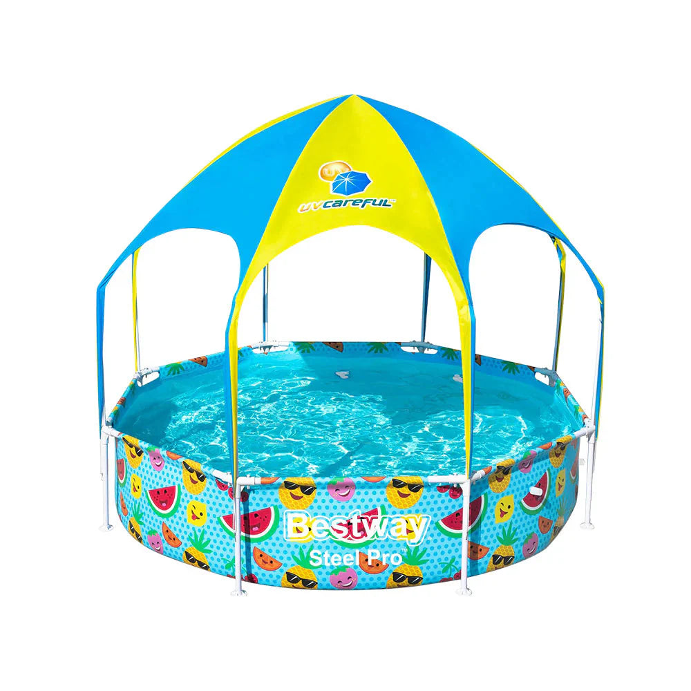 Bestway Kids Above Ground Pool With UPF 40+ Canopy, 244x51cm Steel Frame