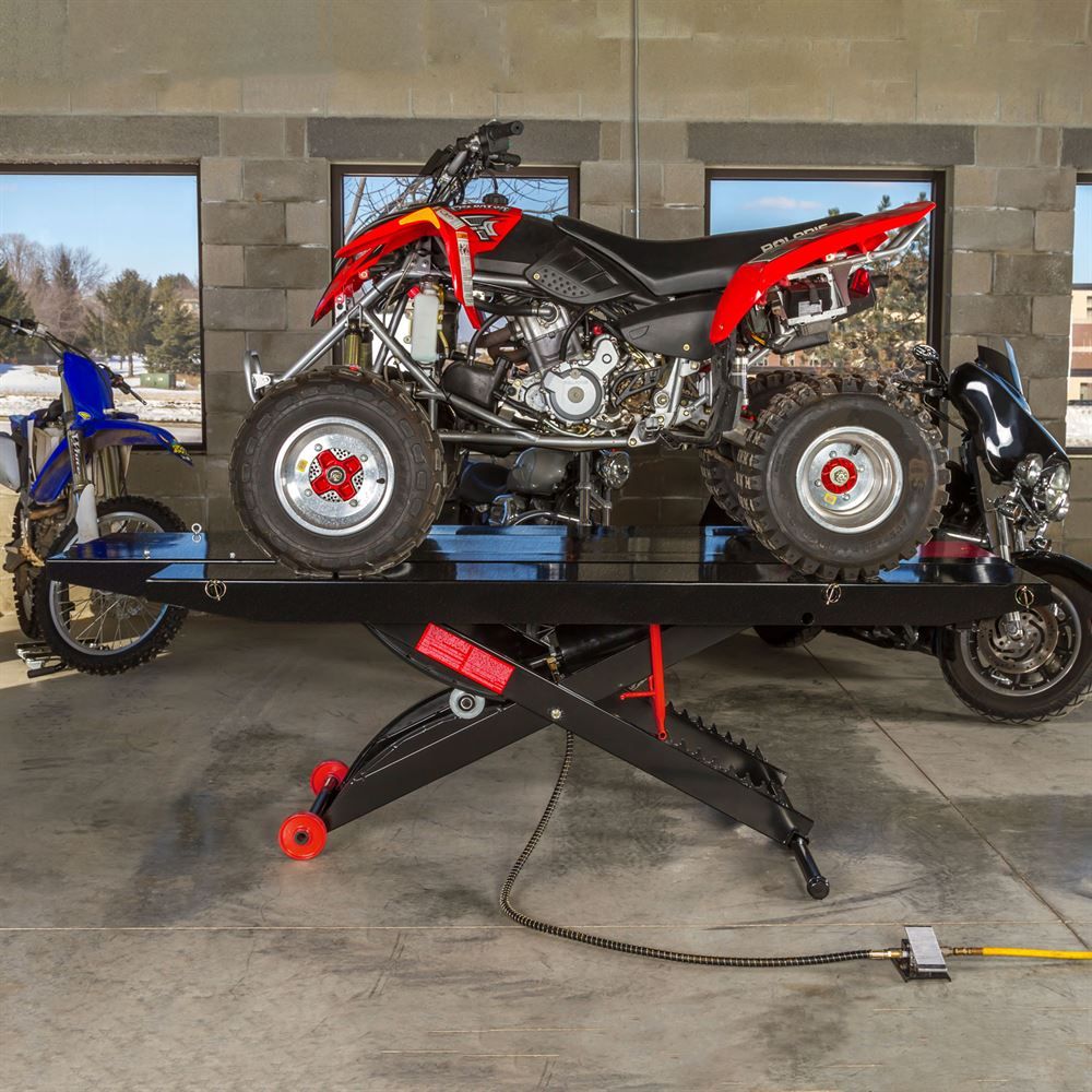 Hydraulic Motorcycle And ATV Lift Table With Center Jack - Heavy-Duty Adjustable Service Platform